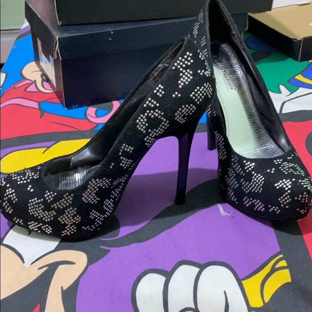 4 inch Anne Michelle Pumps Black and Silver